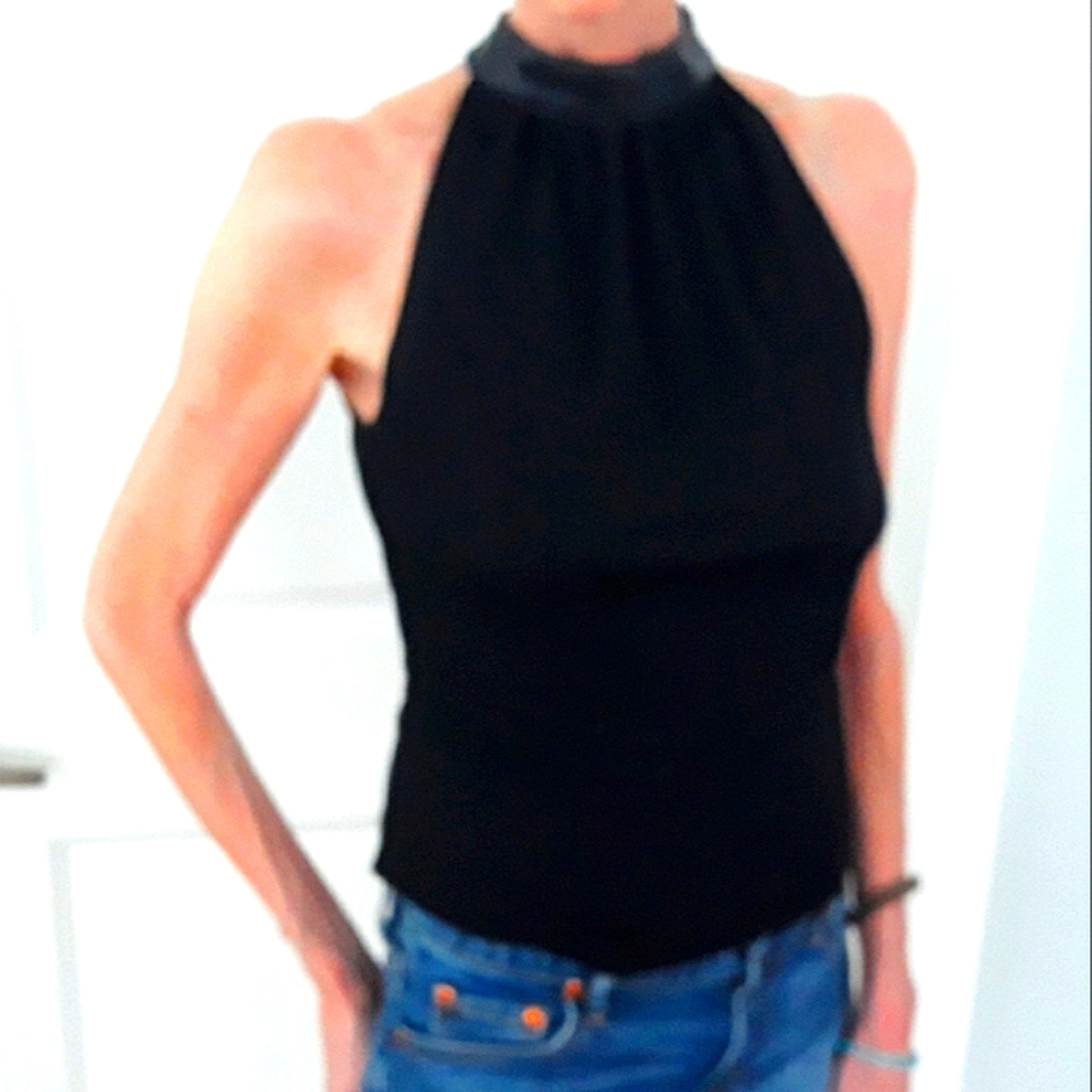 Black Top with Black Leather Trim